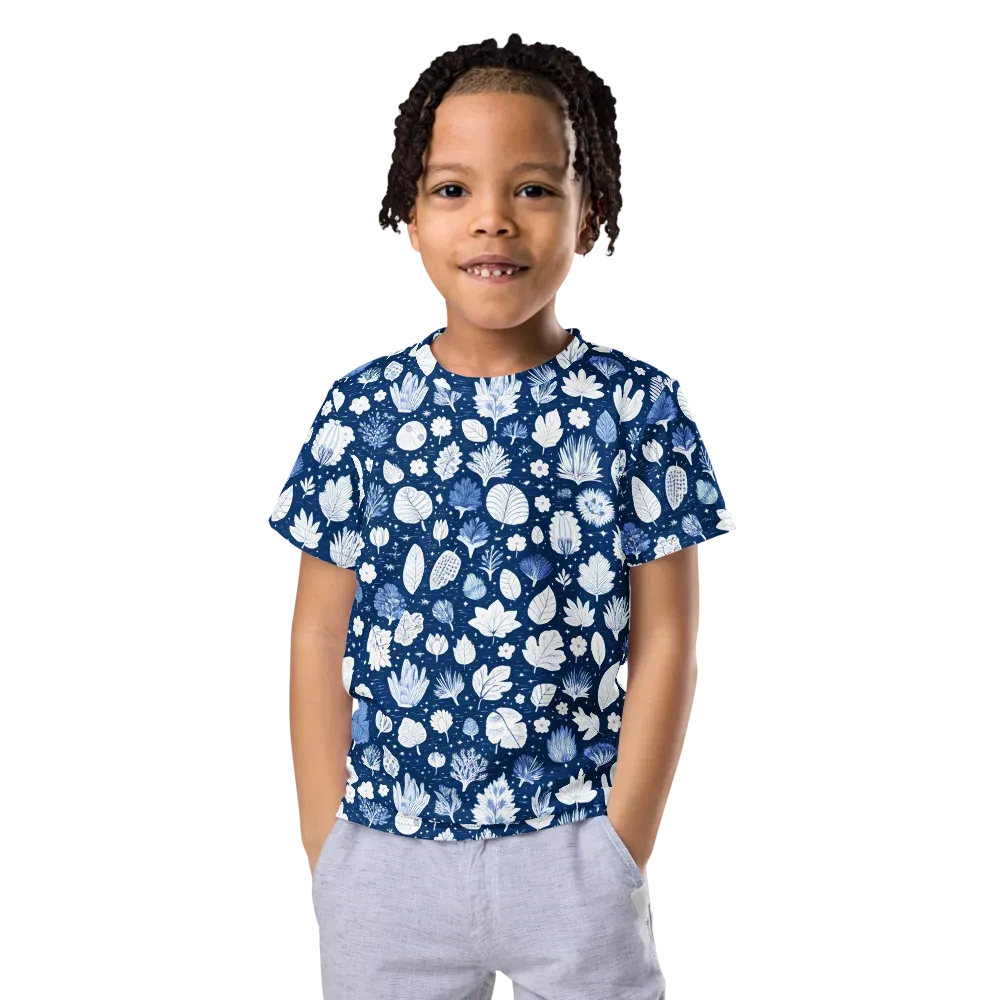 Indigo Herbarium on Kids Crew Neck T-Shirt — Front