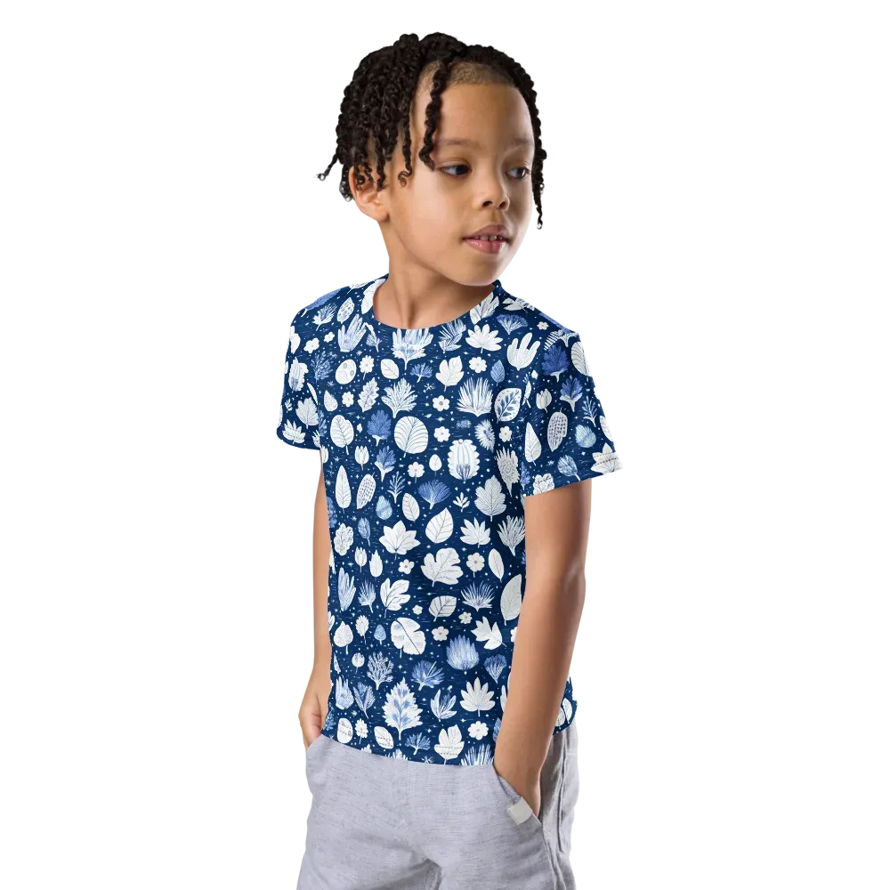 Indigo Herbarium on Kids Crew Neck T-Shirt — Left Front