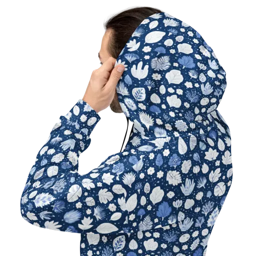 Indigo Herbarium Hoodie on model