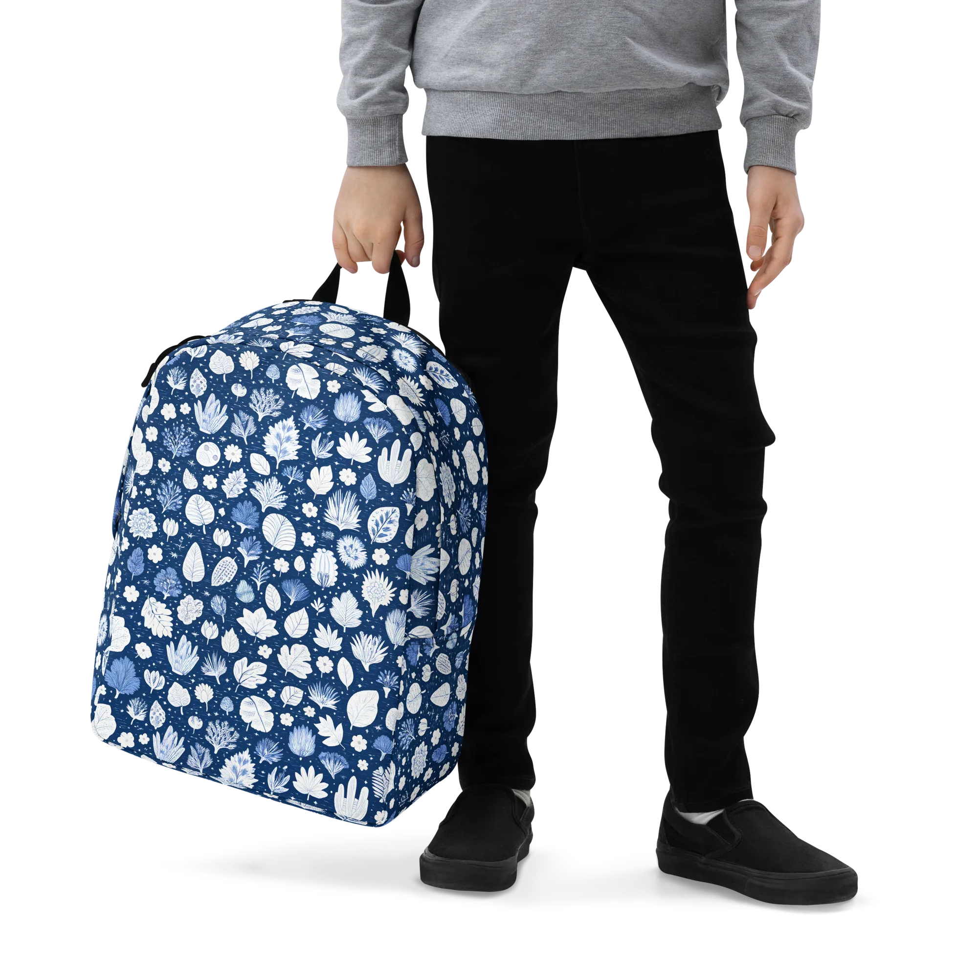 Indigo Herbarium on Minimalist Backpack — Zoomed-in