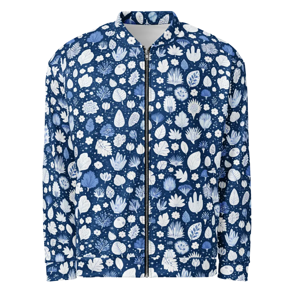 Indigo Herbarium on Bomber Jacket — Front