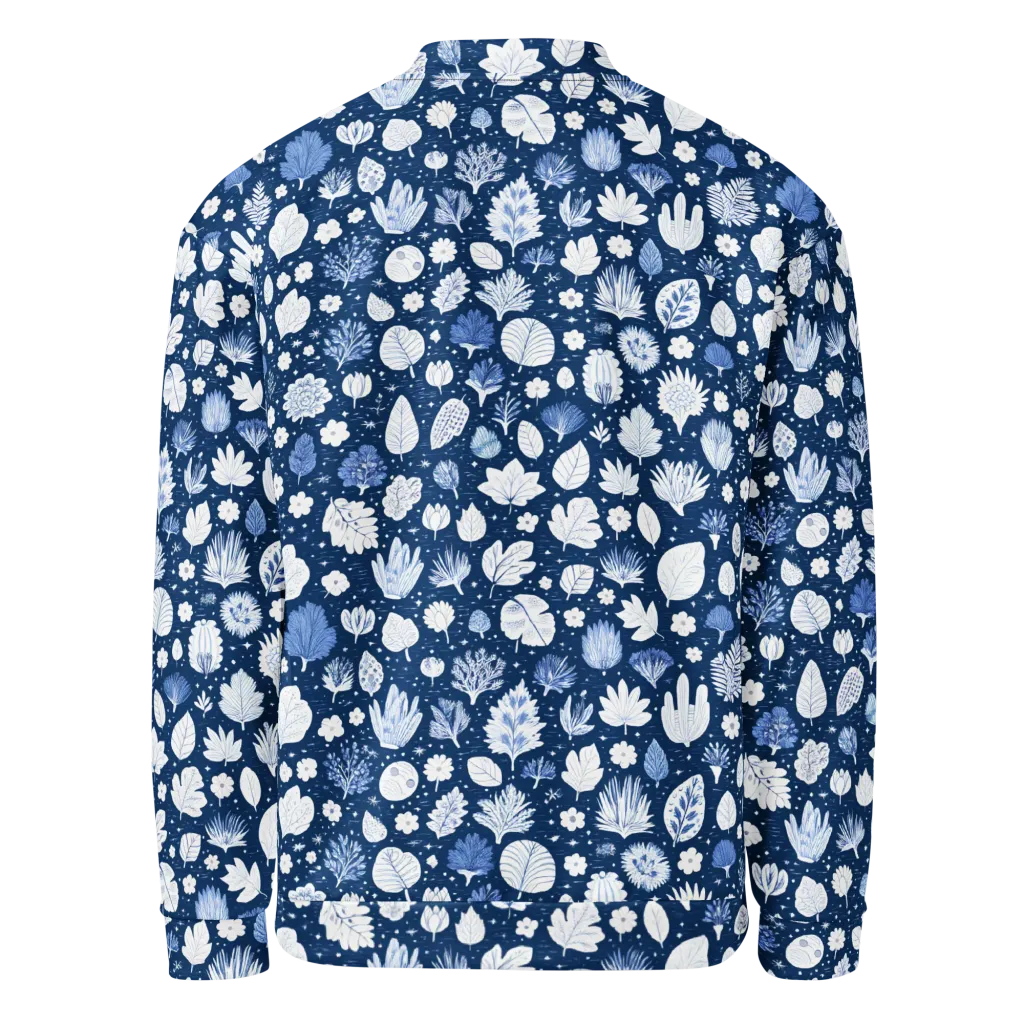 Indigo Herbarium on Bomber Jacket — Back
