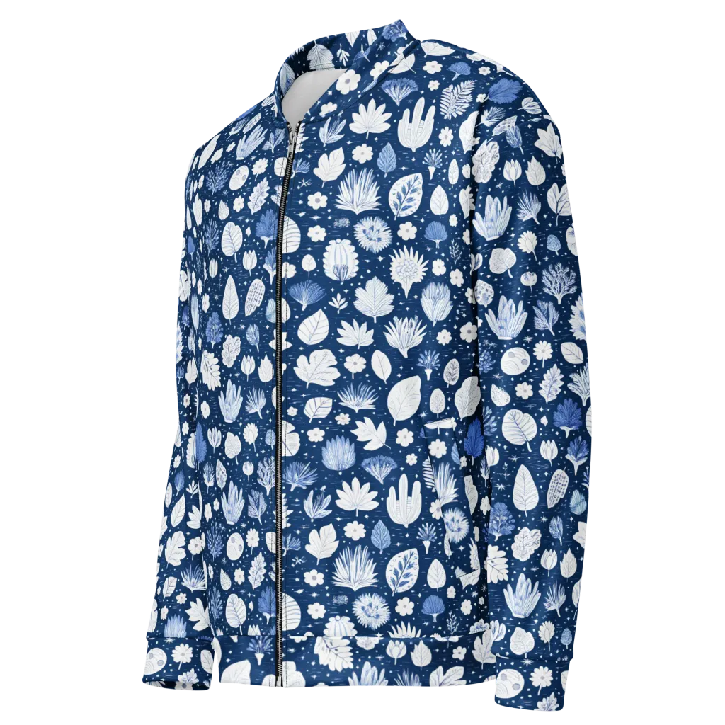 Indigo Herbarium on Bomber Jacket — Left Front
