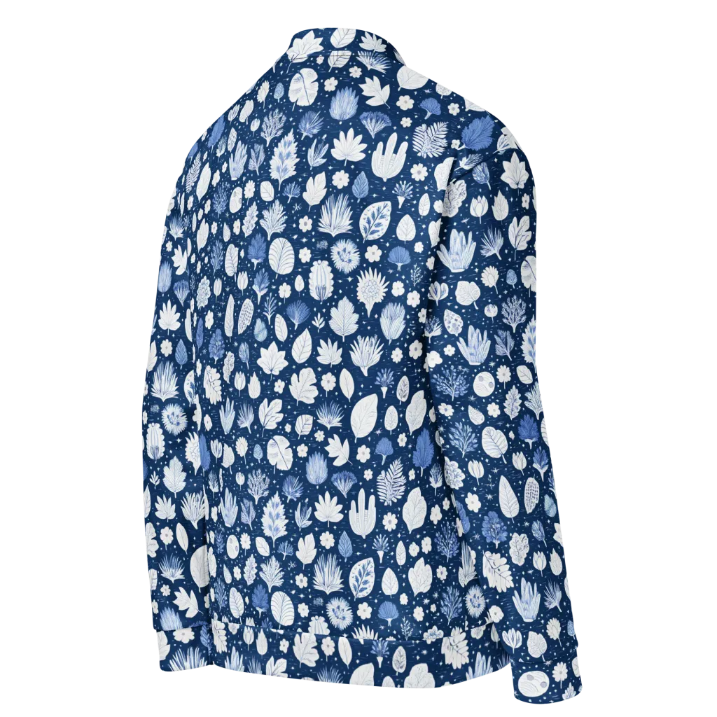 Indigo Herbarium on Bomber Jacket — Right Back