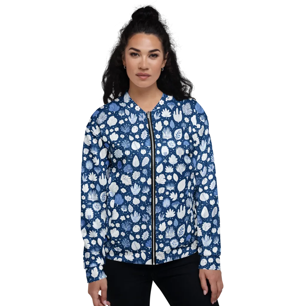 Indigo Herbarium on Bomber Jacket — Front