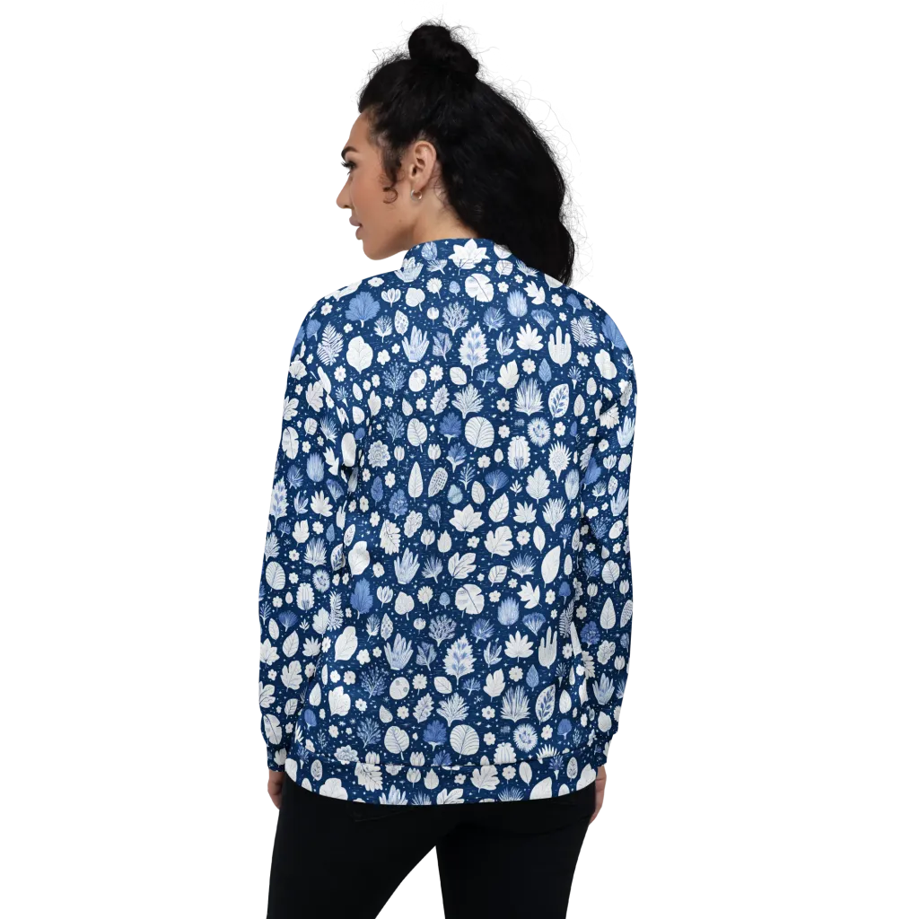 Indigo Herbarium on Bomber Jacket — Back