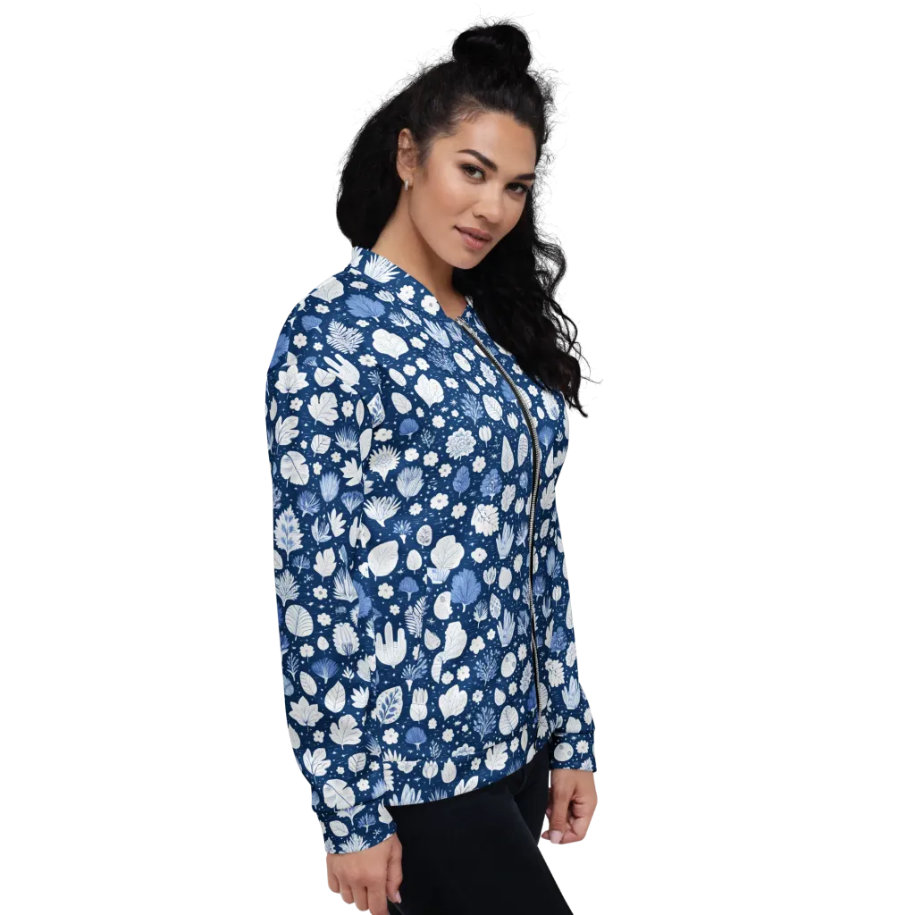 Indigo Herbarium on Bomber Jacket — Right