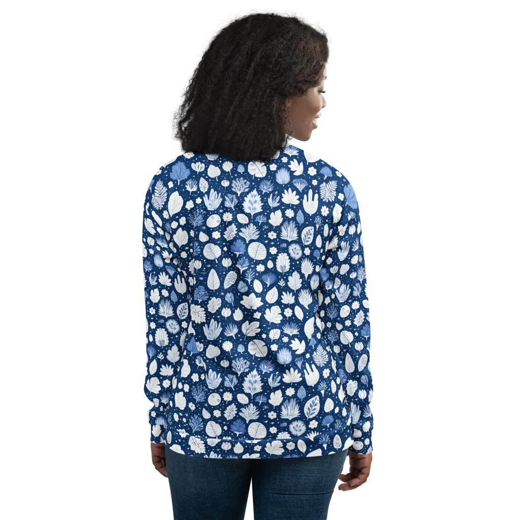 Indigo Herbarium on Bomber Jacket — Back