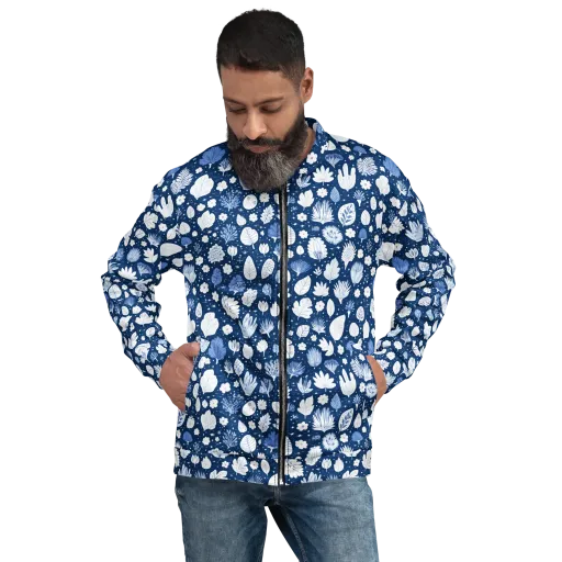 Indigo Herbarium on a Bomber Jacket