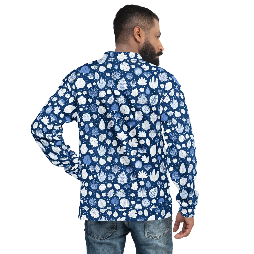 Indigo Herbarium on Bomber Jacket — Back