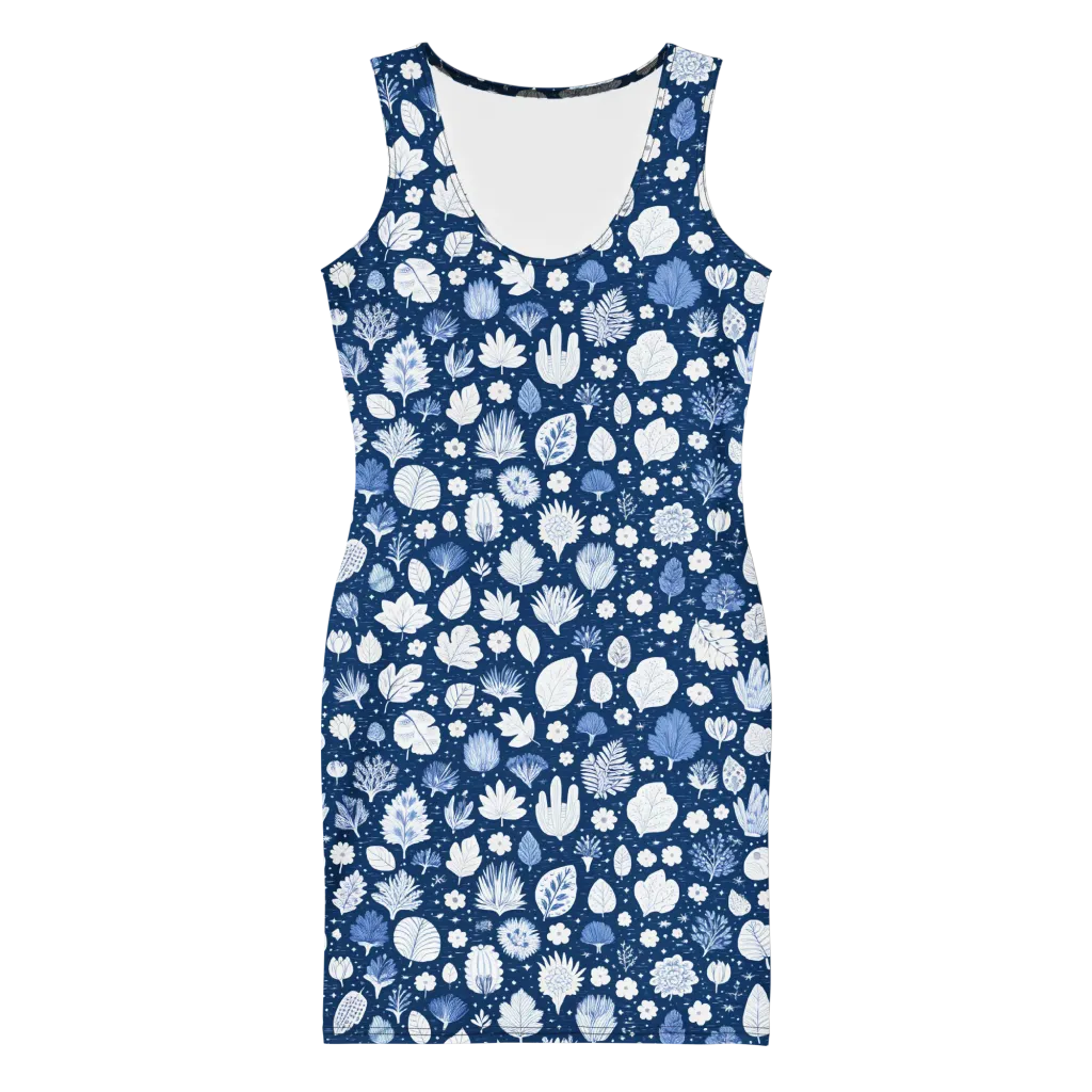 Indigo Herbarium on Bodycon Dress — Front