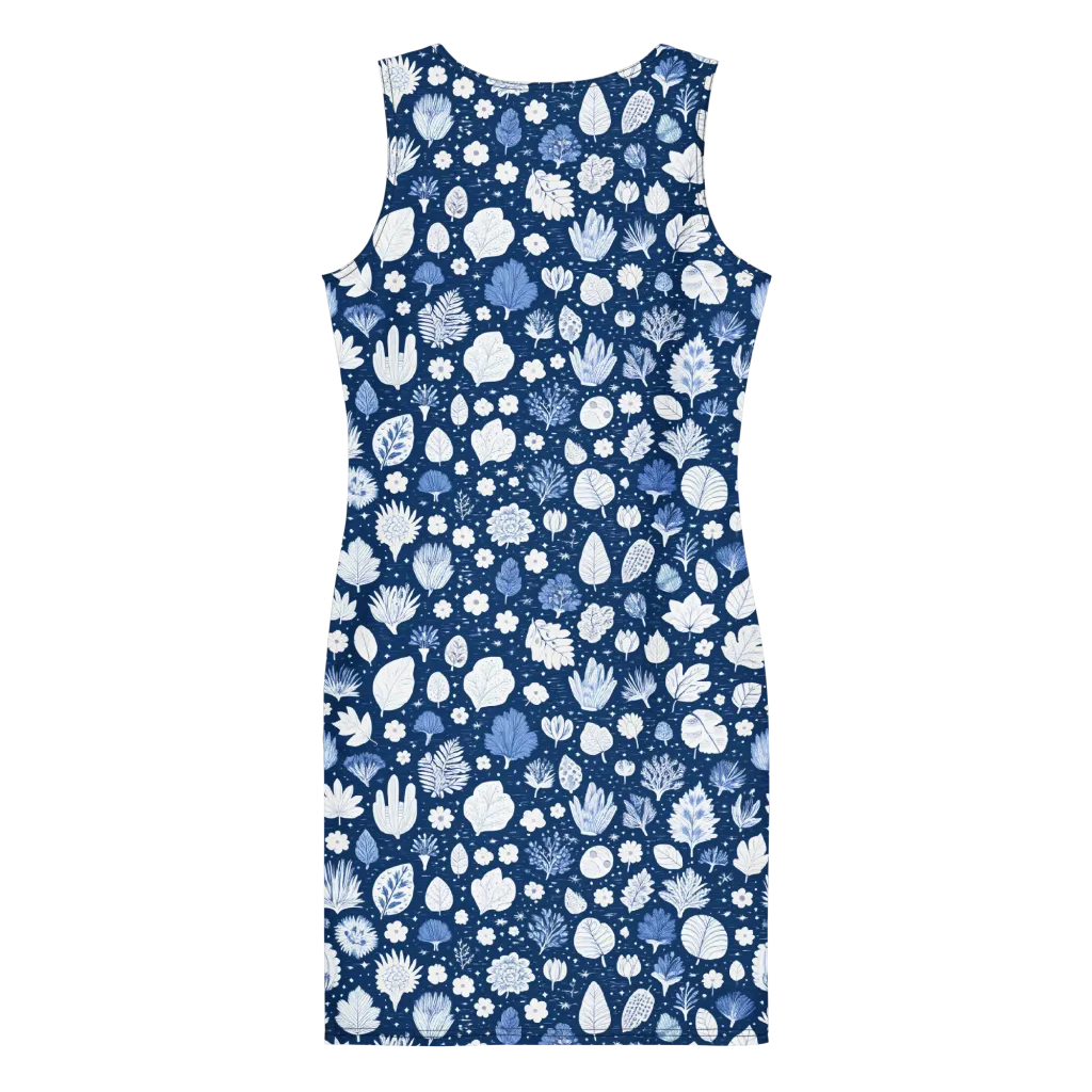 Indigo Herbarium on Bodycon Dress — Back