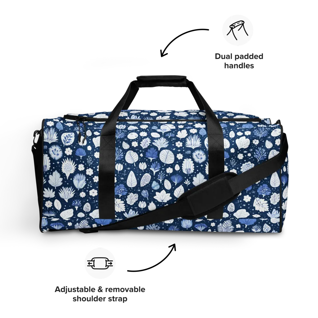 Indigo Herbarium on Duffle Bag — Front