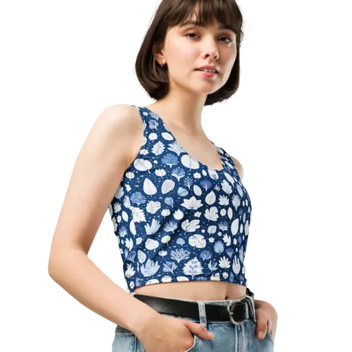 Indigo Herbarium on a Crop Top