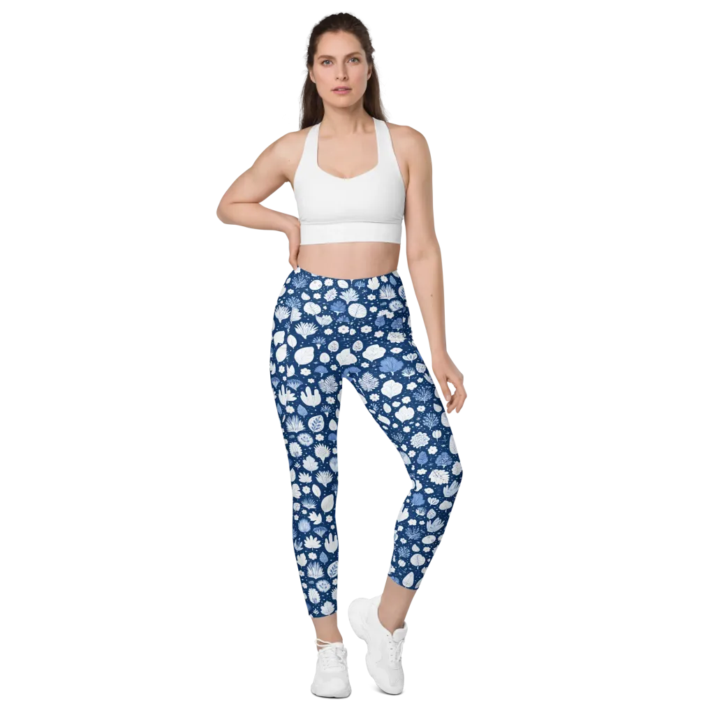 Indigo Herbarium on Leggings with Pockets — Front