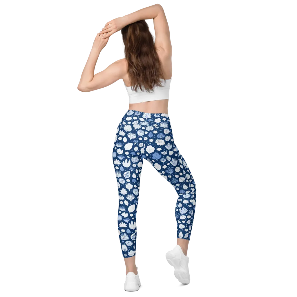 Indigo Herbarium on Leggings with Pockets — Back