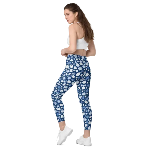Indigo Herbarium on a Leggings with Pockets