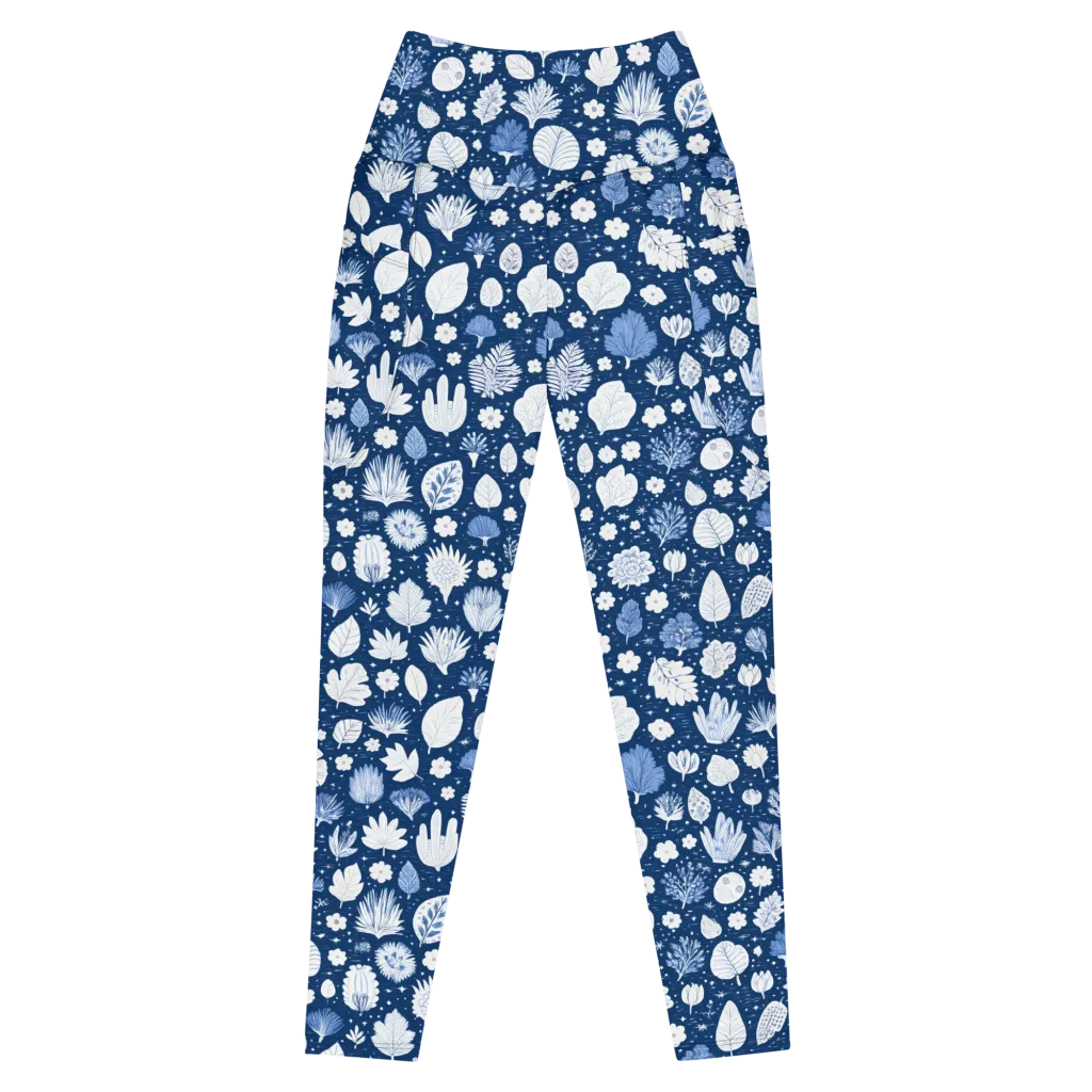 Indigo Herbarium on Leggings with Pockets — Front