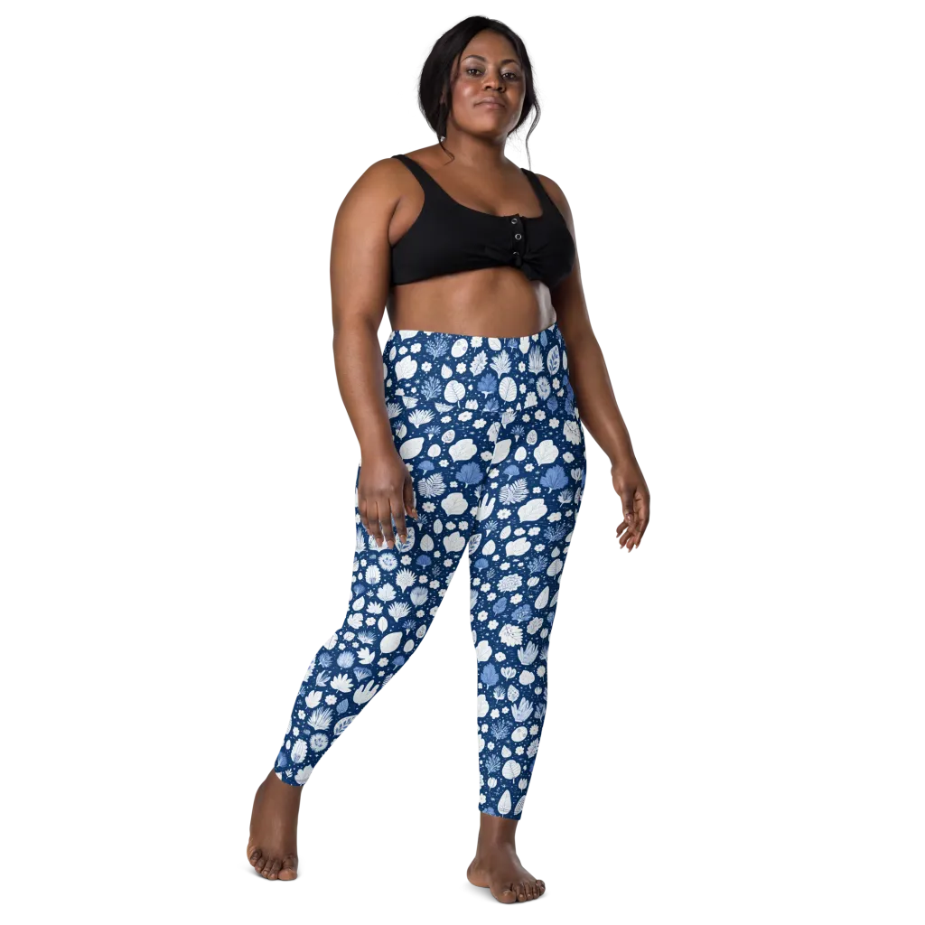 Indigo Herbarium on Leggings with Pockets — Front