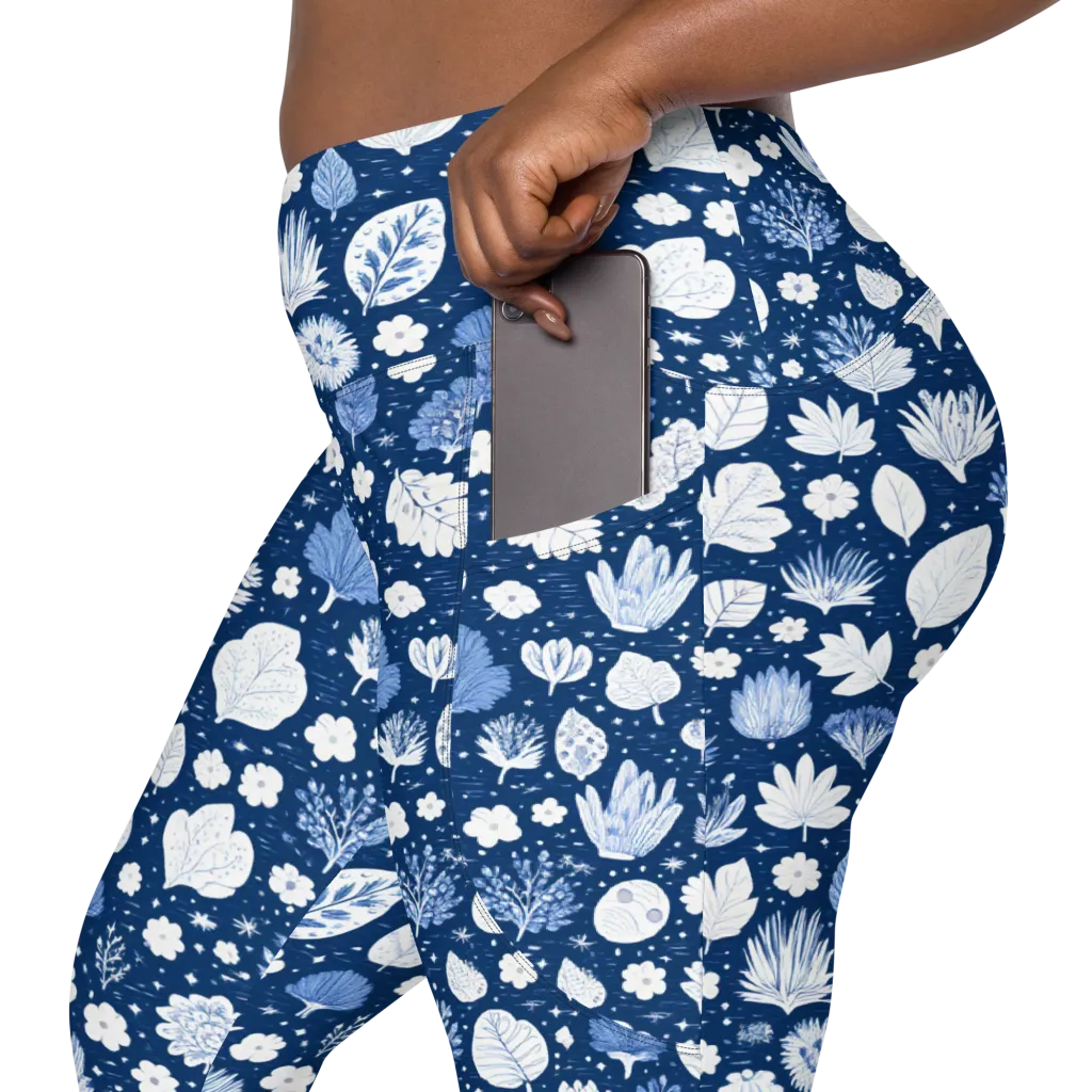 Indigo Herbarium on Leggings with Pockets — Product details 2