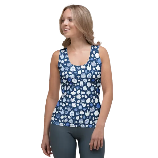 Indigo Herbarium on a Women's Tank Top