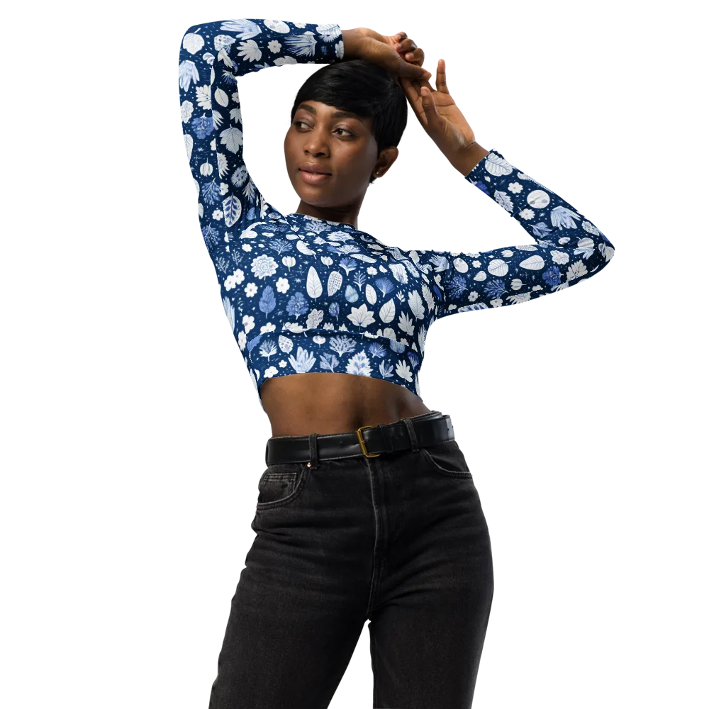 Indigo Herbarium on Long Sleeve Crop Top — Front