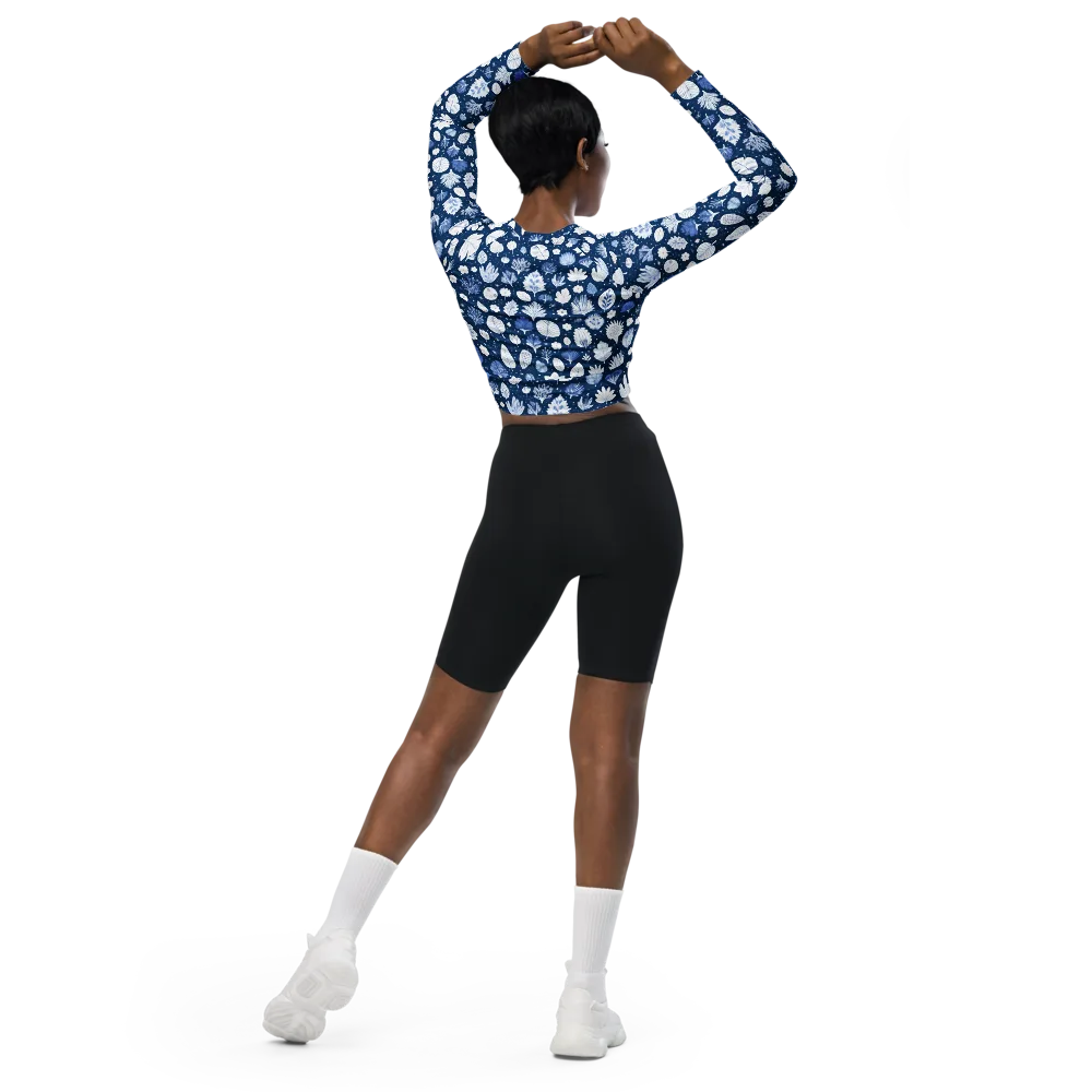 Indigo Herbarium on Long Sleeve Crop Top — Back