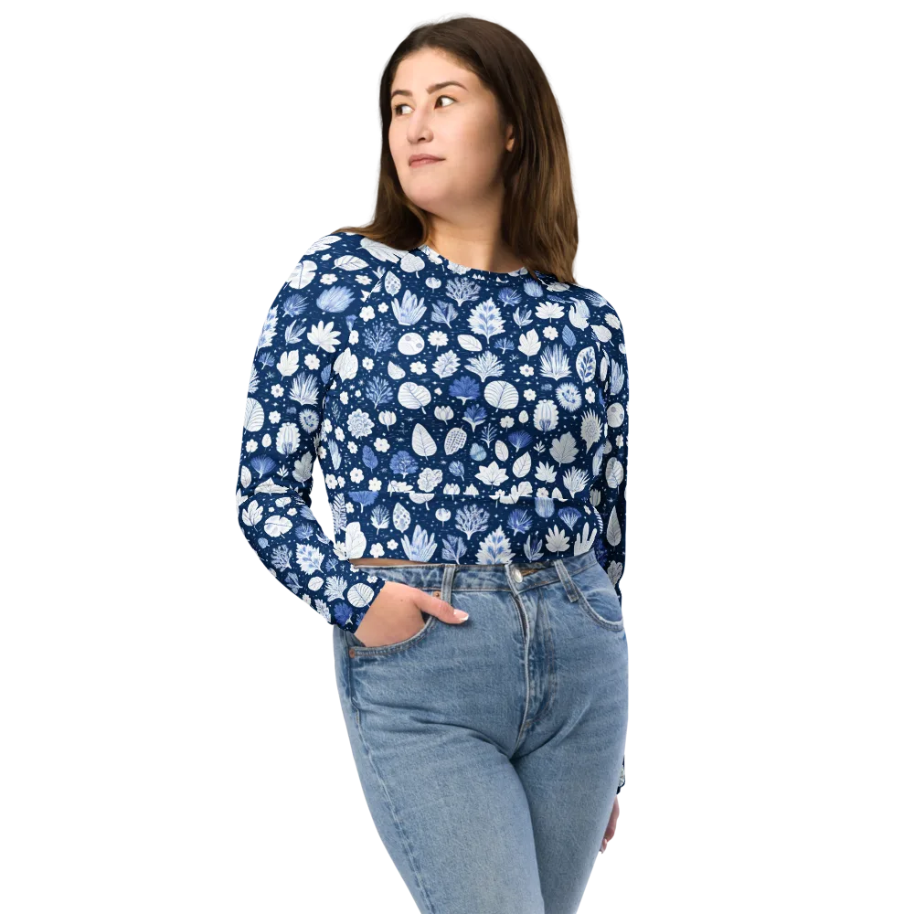 Indigo Herbarium on Long Sleeve Crop Top — Front