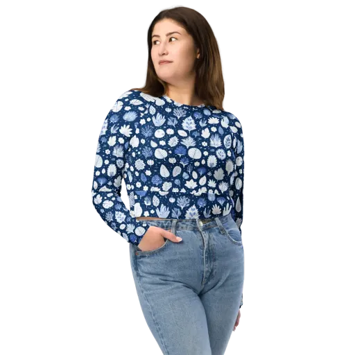 Indigo Herbarium on a Long Sleeve Crop Top