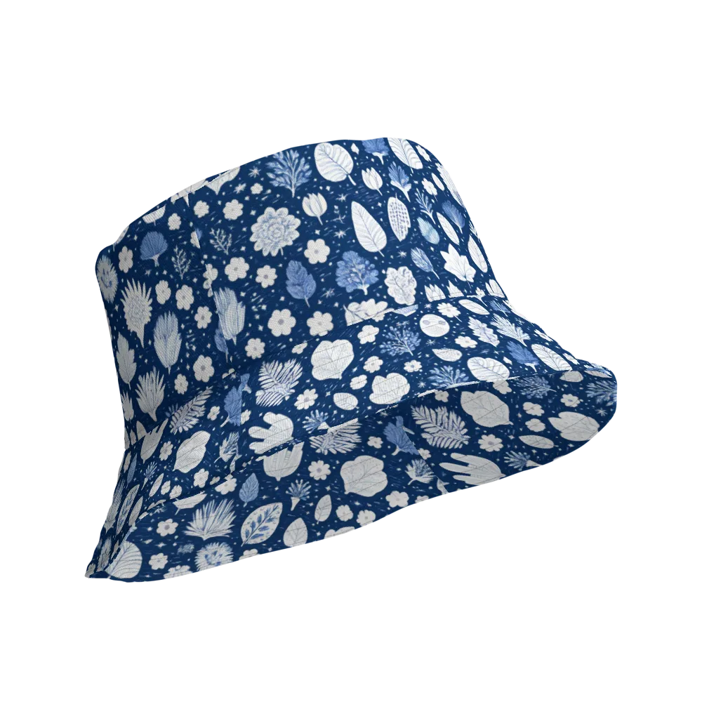 Indigo Herbarium on Reversible Bucket Hat — Product details Outside