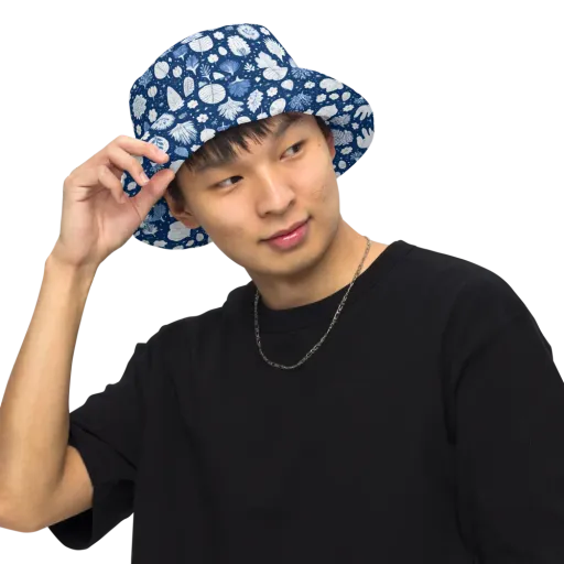 Indigo Herbarium on a Reversible Bucket Hat