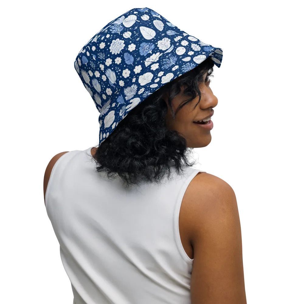 Indigo Herbarium on Reversible Bucket Hat — Right Outside