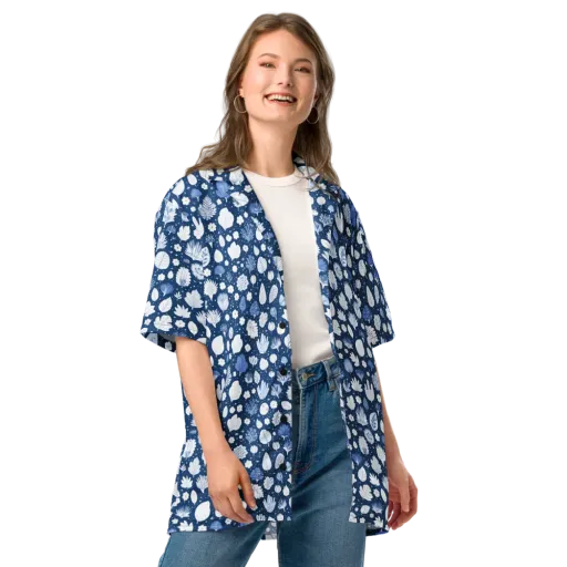 Indigo Herbarium on a Button Shirt