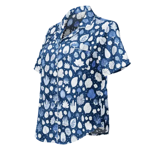 Indigo Herbarium on a Women's Short Sleeve Pajama Top