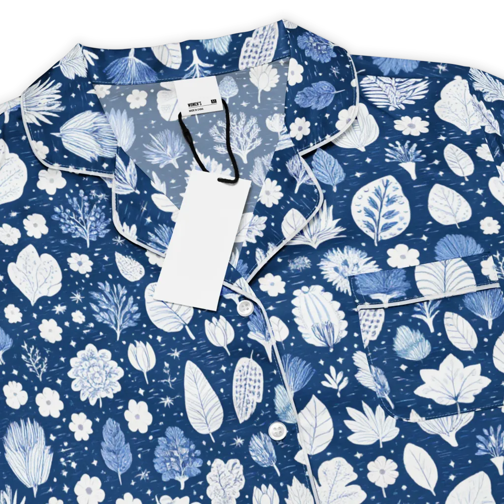 Indigo Herbarium on Women's Short Sleeve Pajama Top — Product details