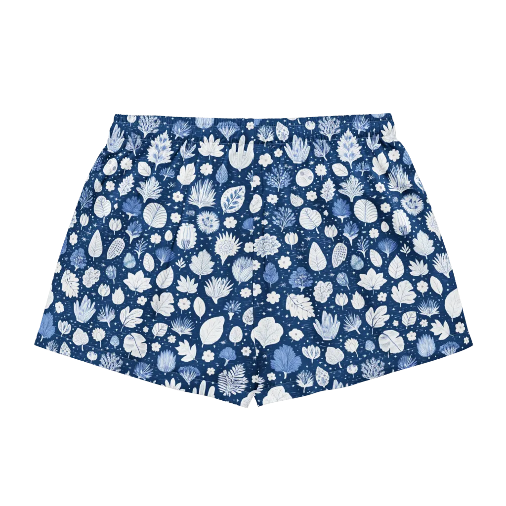 Indigo Herbarium on Women's Pajama Shorts — Back