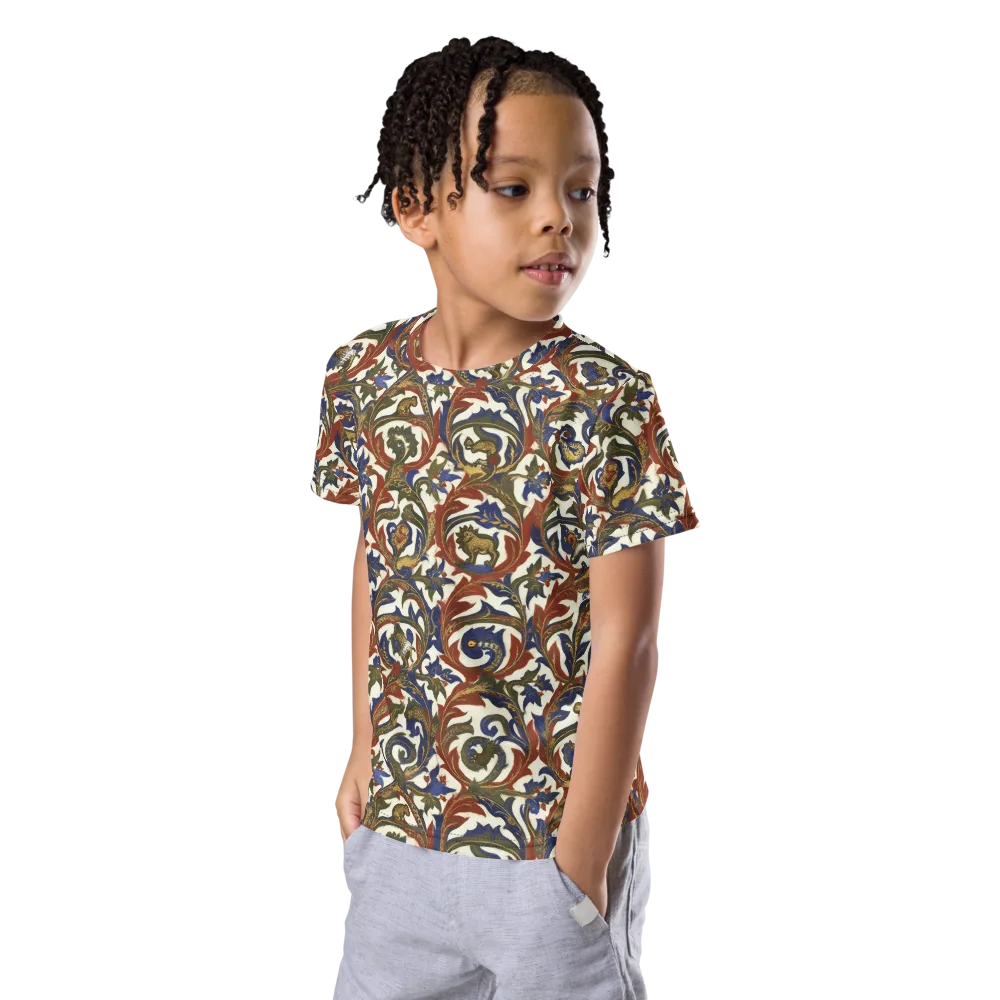 Bestiary Brocade on Kids Crew Neck T-Shirt — Left Front