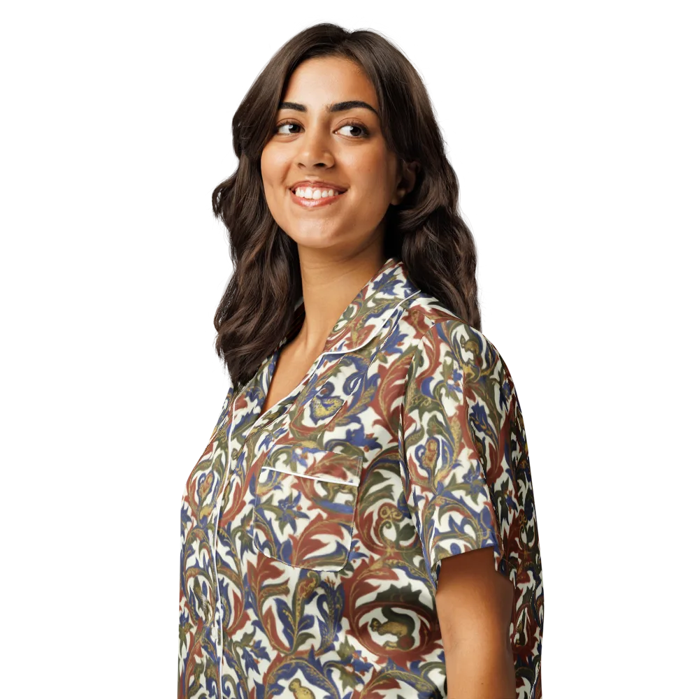 Bestiary Brocade on Women's Short Sleeve Pajama Top — Left Front