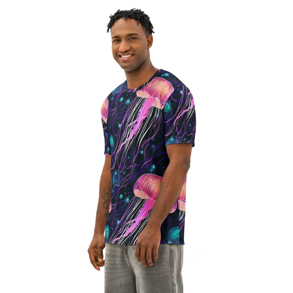Neon Abyss on Men's Cotton Crew Neck T-Shirt — Left Front
