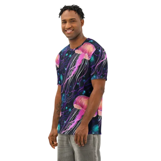 Neon Abyss on a Men's Cotton Crew Neck T-Shirt