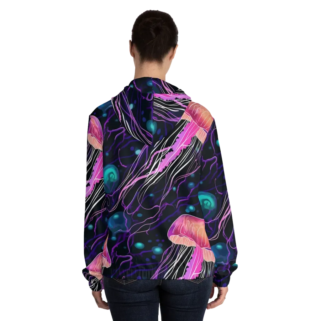 Neon Abyss on Women's Full-Zip Hoodie — Back On Person