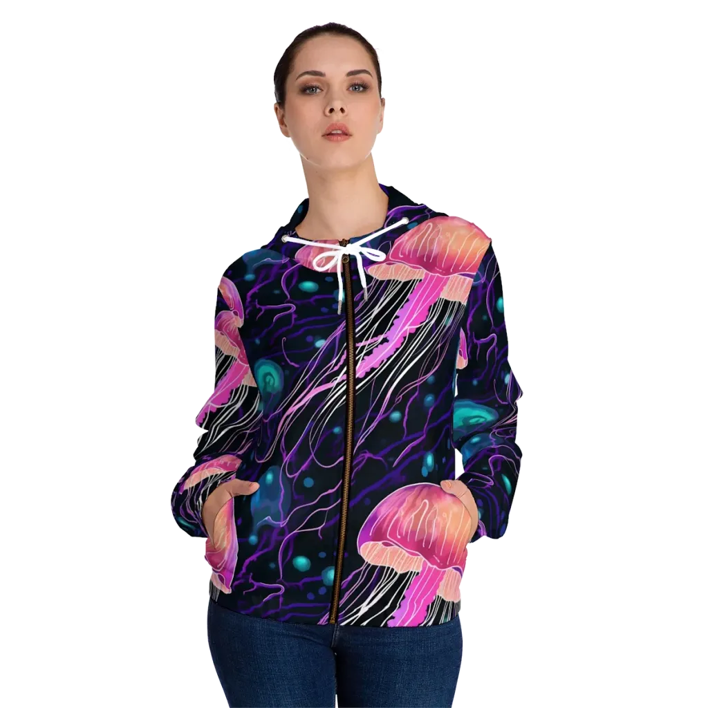 Neon Abyss on Women's Full-Zip Hoodie — Front On Person