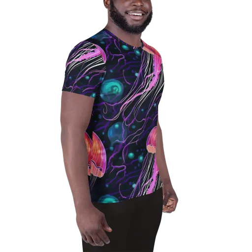 Neon Abyss on a Men's Athletic T-Shirt