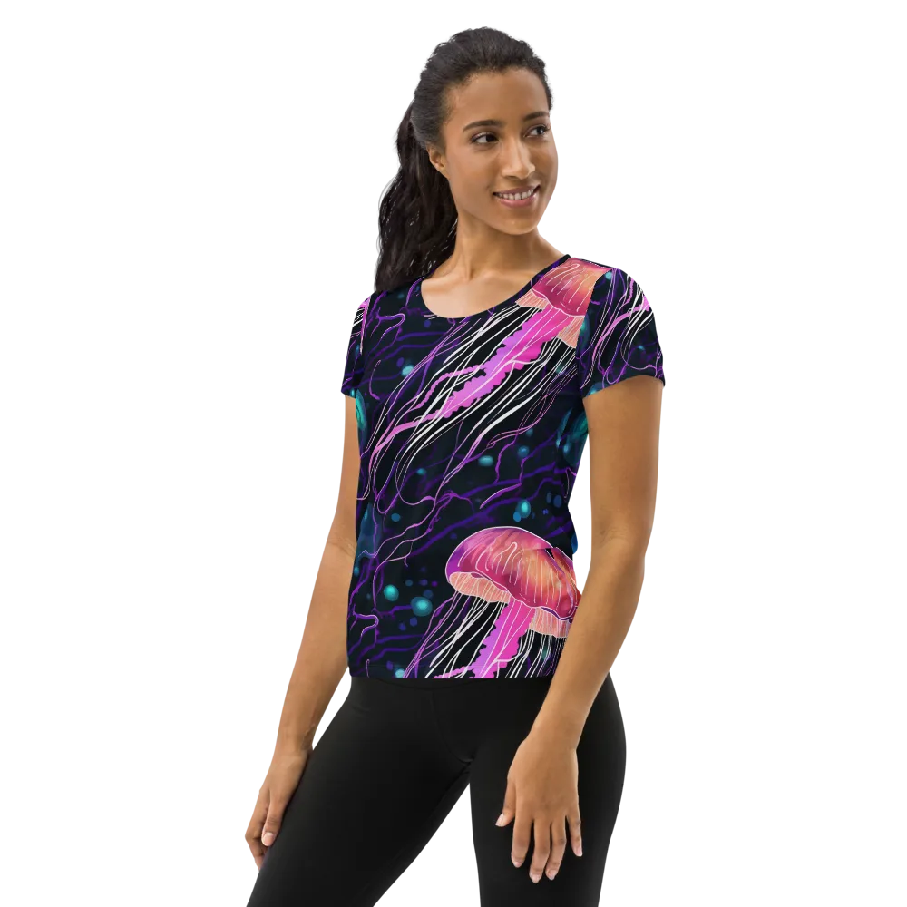 Neon Abyss on Women's Athletic T-Shirt — Left