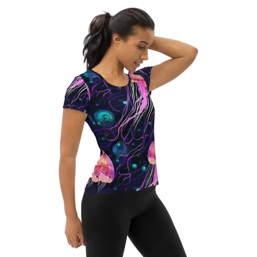 Neon Abyss on a Women's Athletic T-Shirt