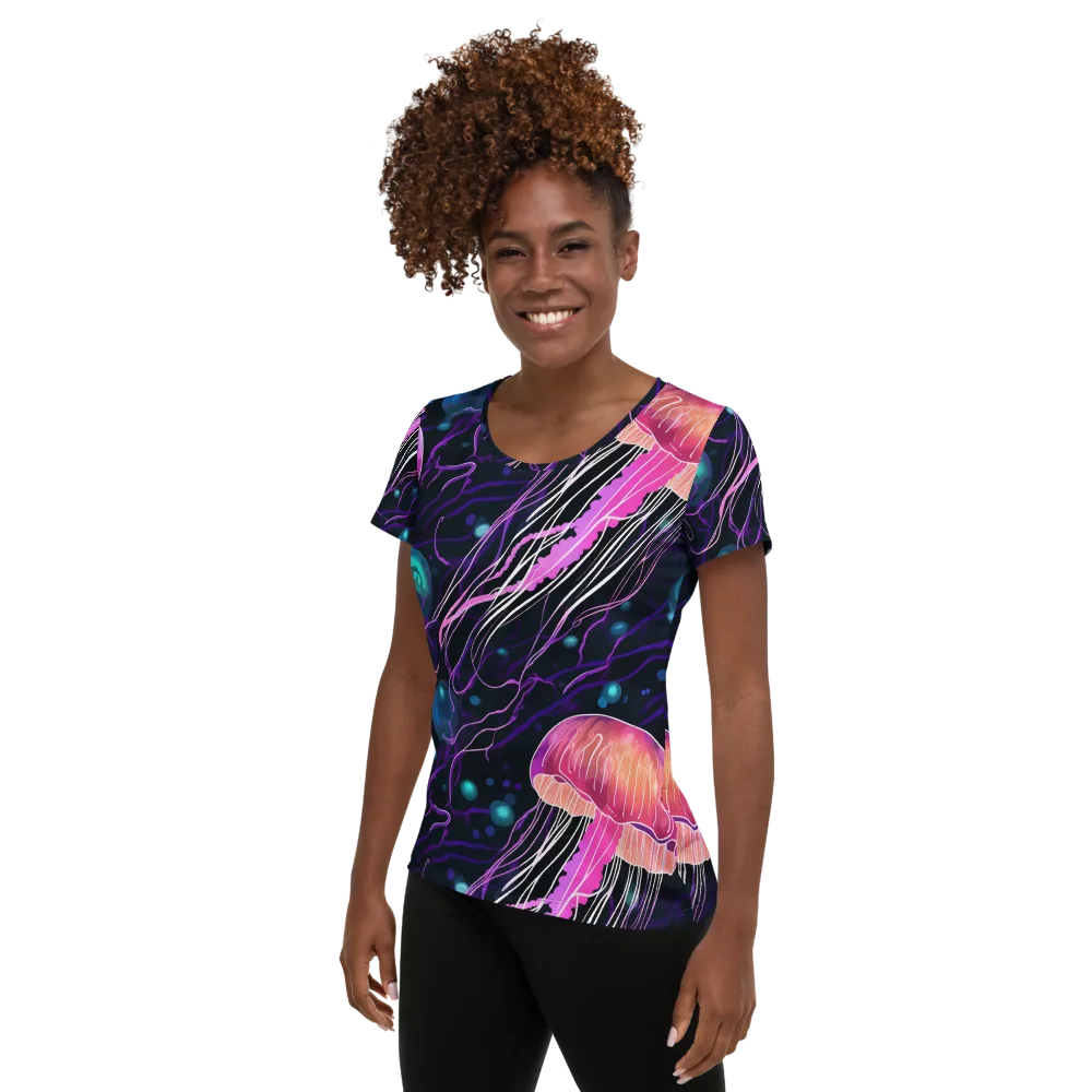 Neon Abyss on Women's Athletic T-Shirt — Left