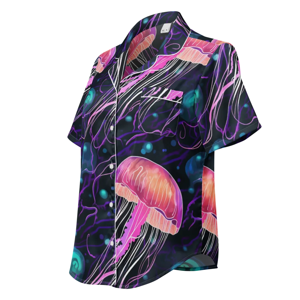 Neon Abyss on Women's Short Sleeve Pajama Top — Left Front