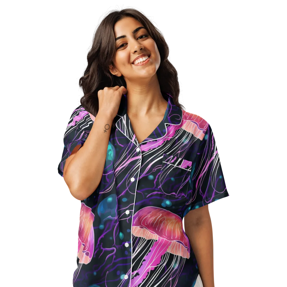 Neon Abyss on Women's Short Sleeve Pajama Top — Front