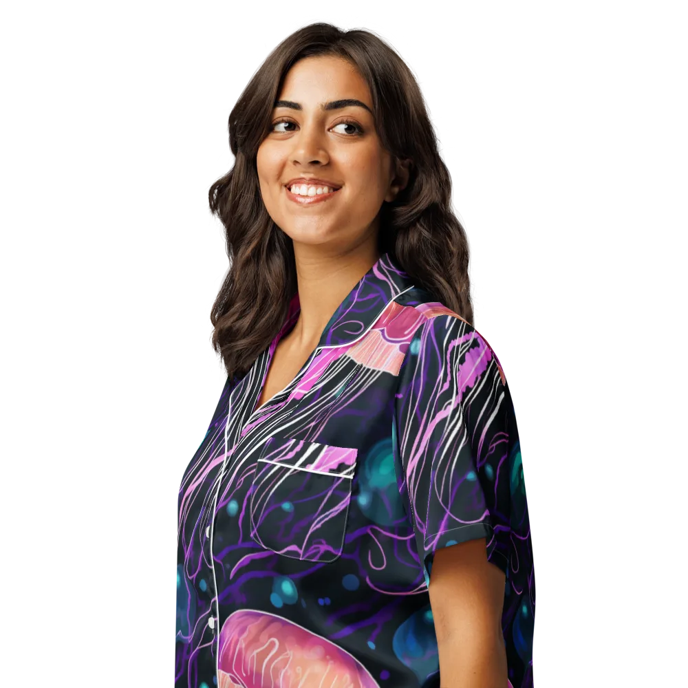 Neon Abyss on Women's Short Sleeve Pajama Top — Left Front