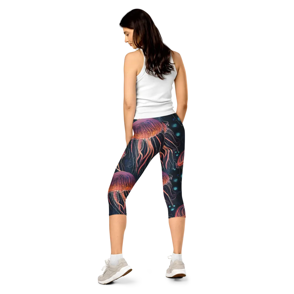 Jellyfish Nocturne on Capri Leggings — Back